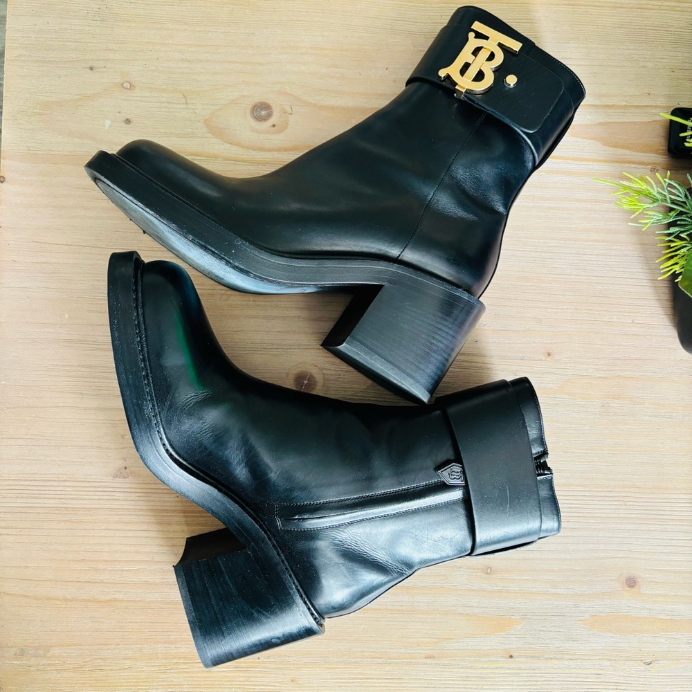 Burberry Westella 65 Leather Ankle Boots Women’s 39.5 9.5 Chunky Block Heel‎ - Picture 9 of 13